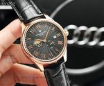 Perfect Replica Patek Philippe Black Moon-Phase Roman Dial Rose Gold Bezel 41mm Watch